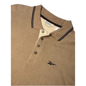 Vintage Reebok Golf Mens XL Long Sleeve Polo Shirt Tan Cotton Embroidered Logo